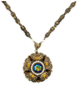 Vintage West Germany Carnival Glass Amber Topaz Rhinestone Faux Pearl Ne... - $244.49 CAD