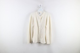 Vintage 50s 60s Streetwear Womens Large Cable Knit Cardigan Sweater White USA - £39.01 GBP