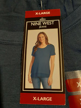 Nine West Women&#39;s Short Sleeve Emmy Top XL Teal Realm NWT - £13.44 GBP