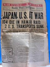 WWII Reprint Newspaper - April 7, 1963 - Dec 8, 1941 Seattle Post-Intell... - $97.99