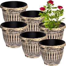 Retro Plant Pots Set 6.5 Inch - 6 Pcs Vintage Flower Pot with Drainage Hole - Fl - £20.49 GBP
