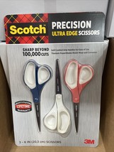 Scotch Scissors 3M 8 inch Precision Ultra Edge Titanium Blades Soft Grip 3 pack - £20.65 GBP