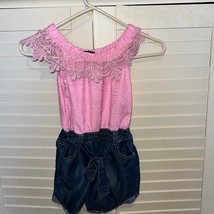 Limited Too pink lace, and denim romper size seven - $7.84