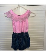 Limited Too pink lace, and denim romper size seven - £6.15 GBP