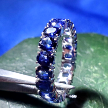 Earth mined Sapphire Deco Wedding Band Set of 2 Eternity Anniversary Bridal Ring - $11,076.77 CAD