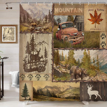 Cabin Lodge Mountain Wildlife Forest Fabric Shower Curtain, Modern Rusti... - £23.65 GBP
