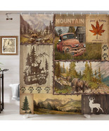 Cabin Lodge Mountain Wildlife Forest Fabric Shower Curtain, Modern Rusti... - £23.38 GBP