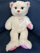 Build A Bear Pink &amp; White Kitty Cat 18&quot; Plush Stuffed Animal Toy Heart. - £10.41 GBP