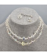 Set Aurora Borealis Crystal Bead Necklace Earring Double Row Dangle Clip... - $47.88 CAD