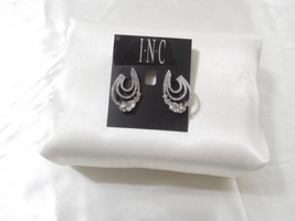 INC 1-1/4&quot; Silver-Tone Crystal Triple-Row Hoop Earrings B2038 $29 - £11.32 GBP