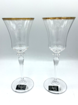 2 Mikasa Crystal Jamestown Gold Rim 9&quot; Wine / Water Goblet Glass Stems - £46.70 GBP