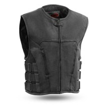 Men&#39;s Commando SWAT Style Biker Leather Black Motorcycle Vest by FirstMFG - £117.98 GBP