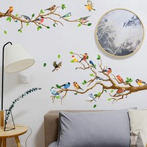 Hummingbird on The Tree Branch Wall Sticker, Green Leaf and Flying Bird DIY Art  - £19.30 GBP