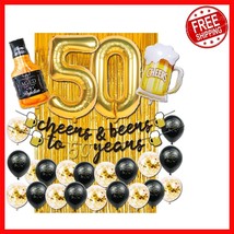 Milestone 50th Birthday Party Decor - Gold Balloon &amp; Fringe Curtain Combo - $539.50 MXN