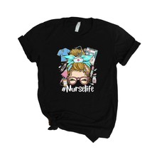 Nurse Life Messy Bun Blond Hair Short Sleeve Shirt - £23.50 GBP