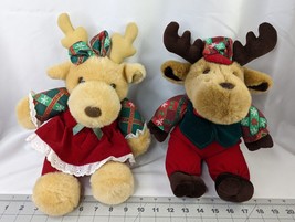 Christmas Moose Plush Lot Boy Girl 13 Inch Velvet Outfits Stuffed Animal Toy - $34.95