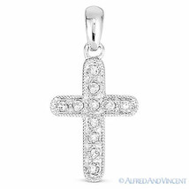 0.09ct Round Cut Diamond Cross Charm Crucifix Pendant Necklace in 14k White Gold - £167.02 GBP
