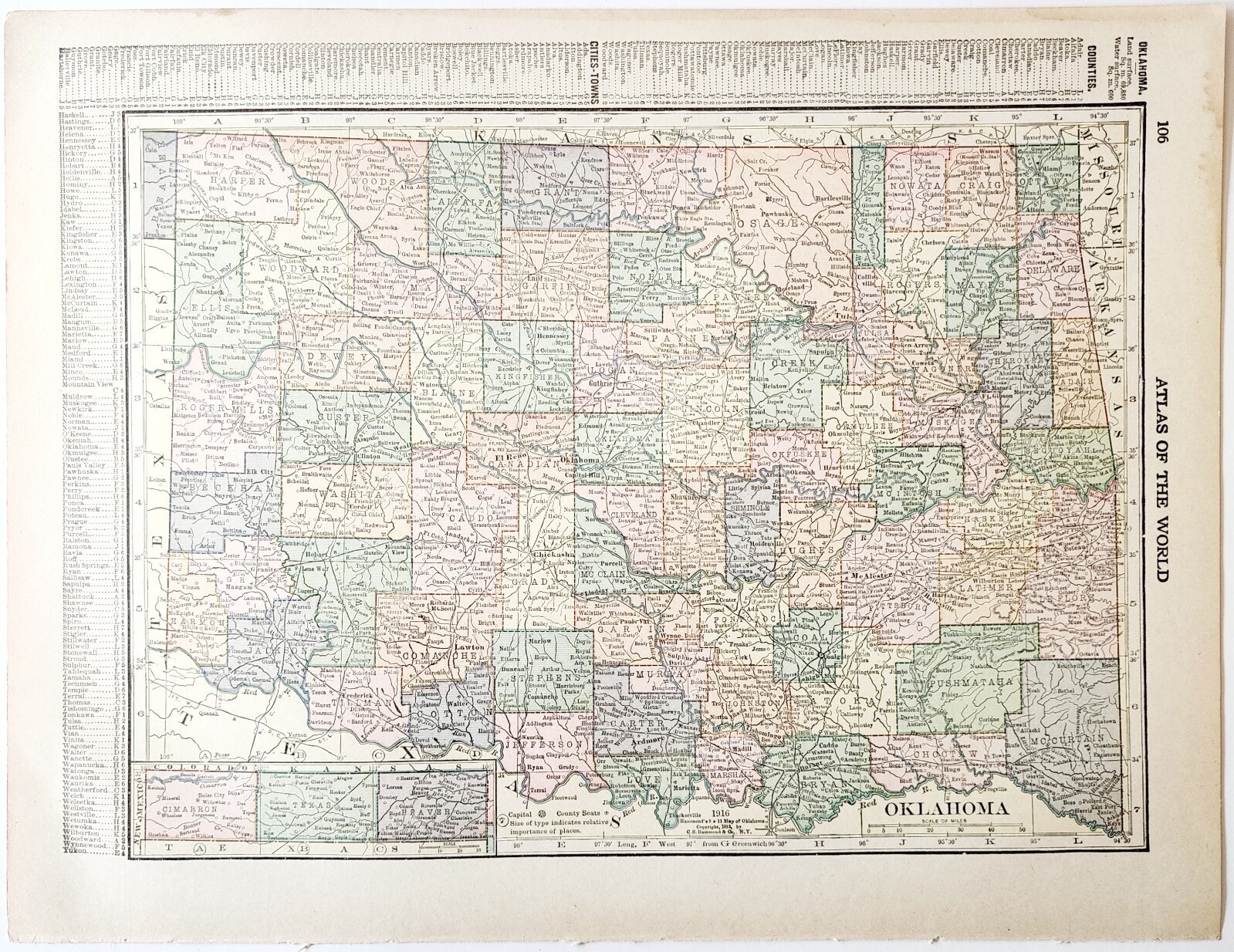1917 Oklahoma State Map Antique Atlas Of The World WW1 Era US DWUU1A Item image 2