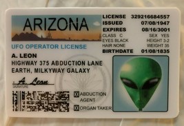 Alien A Leon State of Arizona MAGNET Drivers License Novelty ID UFO Roswell - £7.74 GBP