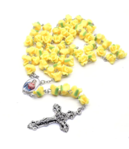 Yellow Flower Rose Bead Rosary Immaculate Heart of Mary Centerpiece Catholic - £13.41 GBP