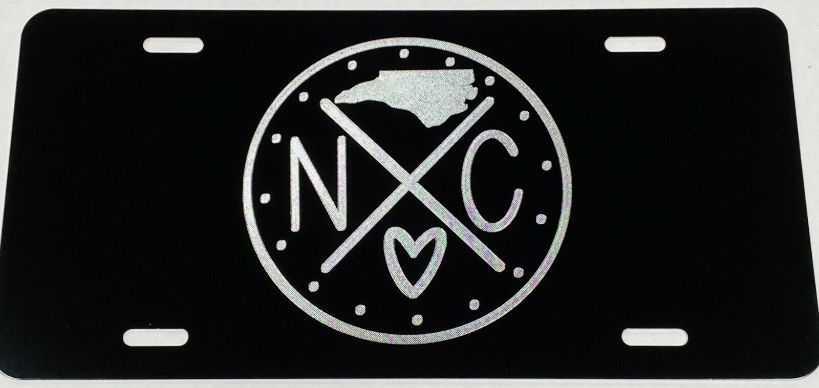 NC North Carolina State Heart Diamond Etched Engraved License Plate Car Tag