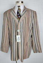 Vtg NWT Inserch Mens Linen Striped Multi Color Four Button Sport Coat Jacket XL - £38.66 GBP