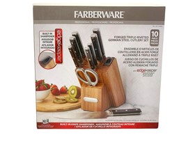 Farberware 10pc Knife Set w/ Block Forged German Steel Triple Rivet w/Sharpener - £47.54 GBP