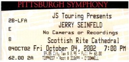 Jerry Seinfeld Ticket Stub Ottobre 4 2002 Nuovo Castello Pennsylvania - £35.57 GBP