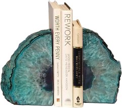 Small (1 Pair, 2-3 Lbs) Amoystone Teal Agate Bookends Geode Book Ends He... - £34.46 GBP