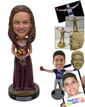 Personalized Bobblehead Beautiful bridesmade holing a flower bouquet wearing a g - $91.00