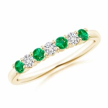 ANGARA Half Eternity Seven Stone Emerald and Diamond Wedding Band in 14K... - £667.50 GBP