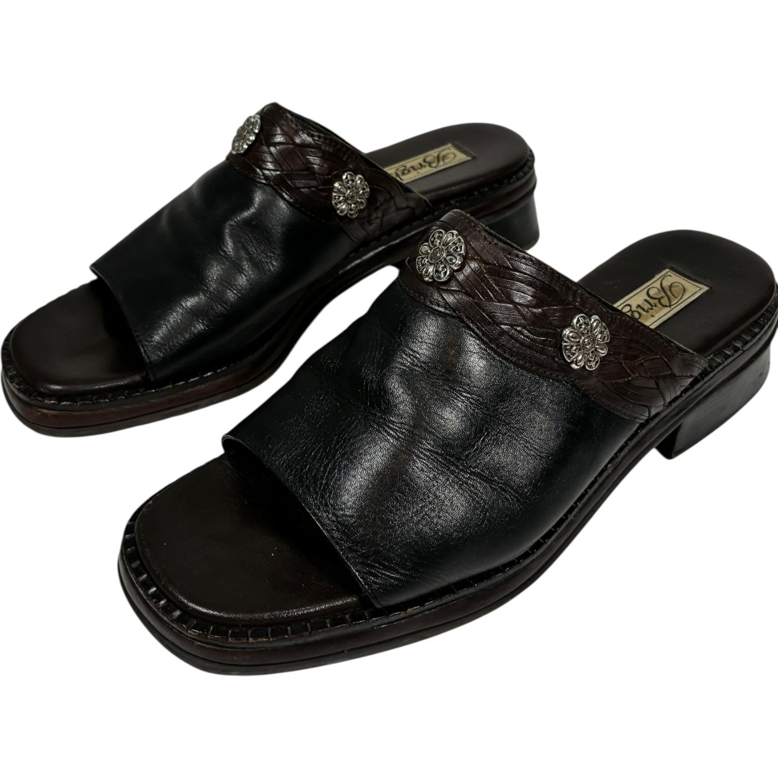 Brighton Winter Black/Brown Leather Slip-on Mule Clogs Floral Accents women's 7M Item image 6