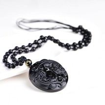 Twin Pi Xiu Natural Black Obsidian Crystal Carving Lucky Safety Amulet Pendant - £19.74 GBP