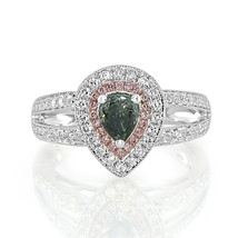 Real 1.15ct Natural Fancy Gray &amp; Pink Diamond Engagement Ring 18K Solid Gold - £4,900.09 GBP