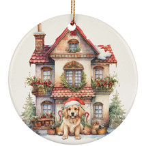 Golden Retriever Dog Santa Hat &amp; Vintage Home Christmas Ornament Ceramic Gift - £11.83 GBP