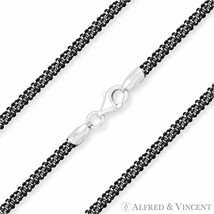 2.7mm Roc Link Italian Chain Necklace in 2-Tone 925 Sterling Black &amp; Silver Silk - £40.03 GBP+