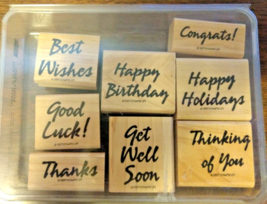 Stampin Up Bold And Basic Greetings 8 Piece Mounted Rubber Stamp Set from 1997 - £5.58 GBP