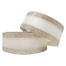 2.5&quot; x 50 Yards Premium Wired Holiday Ribbon -  Ivory &amp; Champagne Gold Stripe - £19.72 GBP