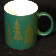 Starbucks Gold Pine Trees Green Coffee Mug Cup Holiday Christmas 12oz - £15.73 GBP
