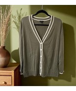 Talbots Cardigan Sweater Size Medium Olive Green white Long Sleeve Button - $551.09 MXN