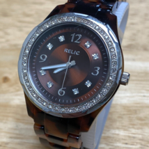 Relic Quartz Watch Women 50m Faux Tiger Eye Steel Rhinestone Analog New Battery - £22.69 GBP