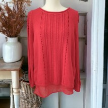 Lucky Brand Mixed Media Sweater S Red Chiffon Sheer Long Sleeve Pullover Flowy - £16.57 GBP