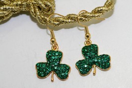 Rhinestone Irish Shamrock Three-leaf Clovers Dangle Earrings St Patrick&#39;s Earrin - £15.02 GBP