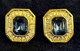 Vintage Christian Dior Sparkling Blue Faceted Crystal Rhinestone Clip Earrings - £70.28 GBP