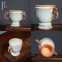 Celadon Dragon-Handle Teacup: Wood-Fired Handmade Chinese Jun Porcelain - €772,86 EUR