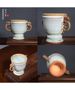 Celadon Dragon-Handle Teacup: Wood-Fired Handmade Chinese Jun Porcelain - €772,86 EUR
