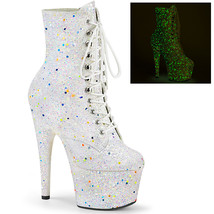 SALE PLEASER 7&quot; Heel Platform White Glitter UV Reactive Ankle Women&#39;s Bo... - $55.95