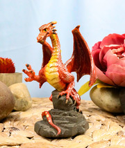 Whimsical Red Lava Dragon Climbing On Volcanic Rock Statue 4.25&quot;H Dragons Decor - £15.17 GBP