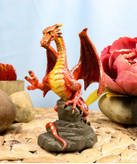 Whimsical Red Lava Dragon Climbing On Volcanic Rock Statue 4.25&quot;H Dragon... - £15.16 GBP