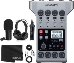 Zoom Podtrak P4 Portable Multitrack Podcast Recorder + Zoom M-1 Mic + He... - £255.64 GBP